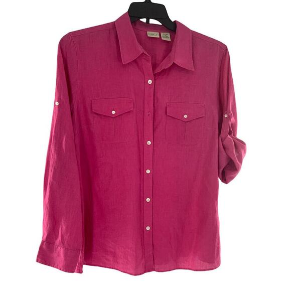 L.L. Bean 100% Linen Shirt Women Sz XL Roll Tab Sleeves Pockets Button Up Blouse - Picture 6 of 8
